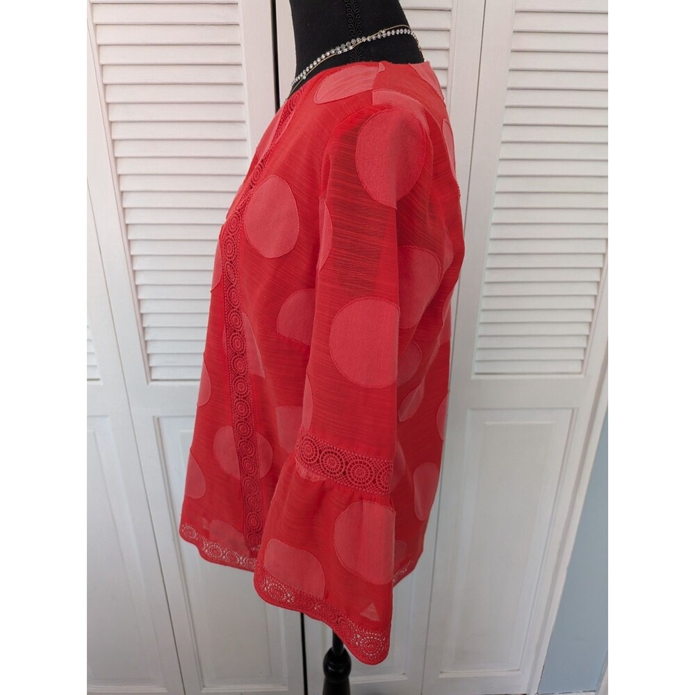 Chico's Blouse Womens M/1 Watermelon Orange Peasant Top Boho Crochet Shirt Light - Picture 6 of 12